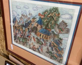 Francoise Deberdt, b. 1934, signed colorful etching 