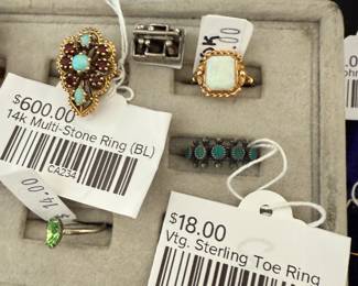 14k Multi-Stone Ring (BL), Vtg Sterling Toe Ring