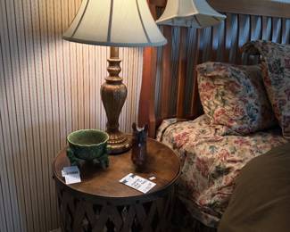 Henredon Circa 76 Drum Table, Lefton Cherub Planter, Decorative Lamp