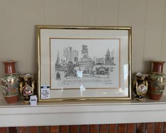 Signed K.P Singh Indianapolis Print, (A) Ornate Porcelain Vase 