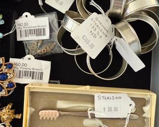 Vtg Panetta Brooch, Vintage Rhinestone Brooch, Sterling Toothbrush, Gorham Sterling 133.2g 