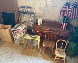 Box Fan, Wooden Chair, Entry Table, American Flags, Walker