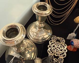 Sterling Scroll Bracelet, Danecraft Sterling Cuff, Candle Holders  