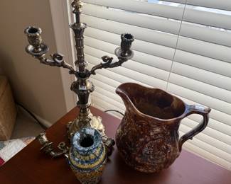 Candelabra, Pottery Pitcher 
