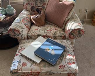 Ethan Allen Upholstered Armchair, Ethan Allen Upholstered Ottoman 