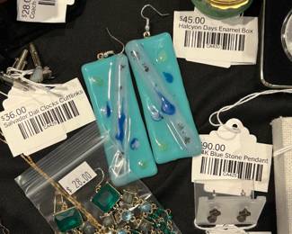 Sterling Judith Jack Earrings, 14k Blue Stone Pendant, Halcyon Day Enamel Box