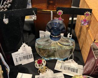 Coach Ladies Horseshoe Watch, Swarovski Crystal Bee Brooch, Vtg. Rhinestone Dangle Earrings, 14k Huggie Hoops