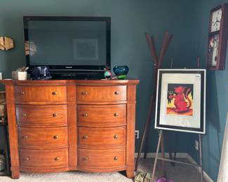 Frank Lloyd Wright Conley Bulova Clock, John Booth Signed "Bad Kitty" Lithograph, Broyhill Furniture Dresser Includes Mirror
