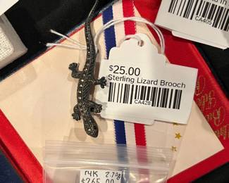 Sterling Lizard Brooch, 14k Earrings