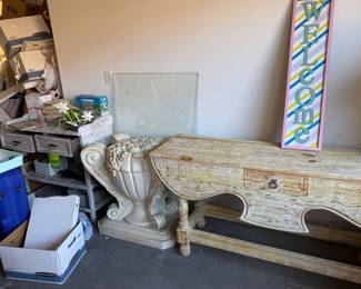 Small table with 2 drawer, glass top heavy table, hall table.