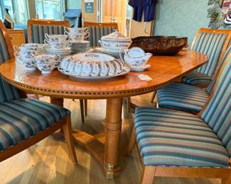 Hickory White Genesis Dining Table, 85 Pc Wedgewood Kutani Crane China Set , 