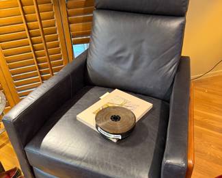 WL West Elm Navy Leather Spencer Recliner