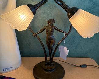 Art Nouveau Bronze Female Lamp 
