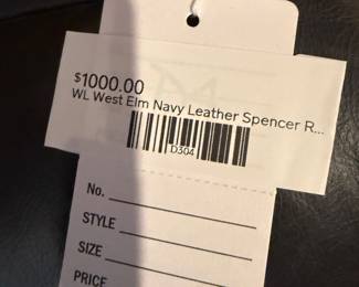WL West Elm Navy Leather Spencer Recliner