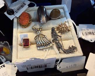 14k Pearl Sun Brooch, Sterling Eman Govey Brooch 