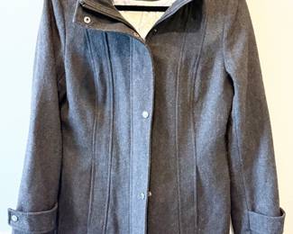 85 CalvinKleinTailoredGrayWoolBlendHoodedCoatWomensPetite