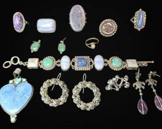 Purple Blue Sterling Silver Bracelet  Rings, Size 6.258 160g Total