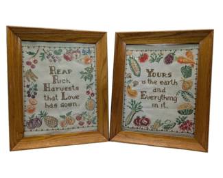 Two Crossstitched Harvest Quotes