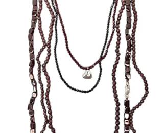 Ruby Toned Glass Gemstone Beaded Necklaces w 925 Sterling Silver Clasps 160g Total