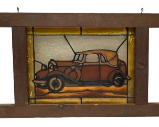 Duesenberg Stained Glass Style Panel In Wood Frame