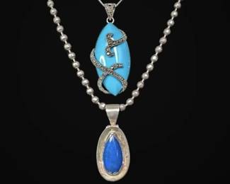 Blue Toned Sterling Silver Necklaces Pin 66.4g Total