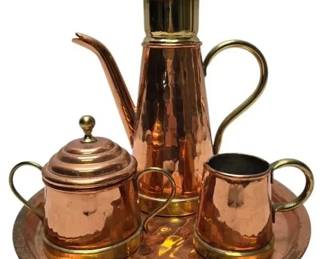 Vintage Copper Brass Coffee Tea Set  Made In Belgium