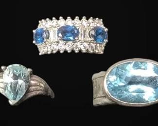 Blue Gem Sterling Silver Rings Size 66.75 25.4g Total