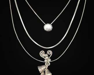 Three 925 Sterling Silver Necklaces Bell Pendant 25g Total