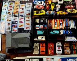 Various Vintage HO Slot Cars including Aurora G-plus Slot Car Elf F1