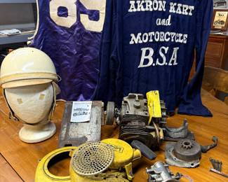 1950s Go-Kart Racing Collection
Silk racing jersey • Club jacket
Early helmet • McCulloch kart MC 20 1st generation engine
Period racing photograph

Sold as one complete lot
