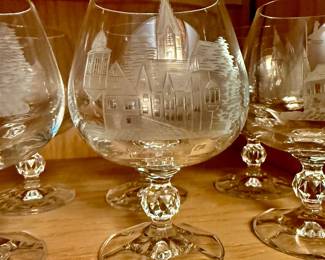 Etched 1940s brandy snifters