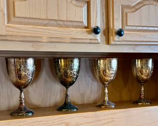 Large silver plate goblets or vases