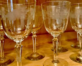 1930s etched wine stems