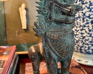 Antique Cast Bronze Thai Singha Lion Thailand Sculpture