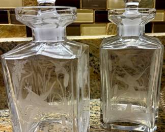 Antique etched hunt decanters JULIE WEAR