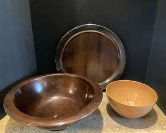 Bronze Bowl, Ellingers Agatized Wood Bowl Metal Serving Tray