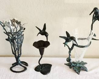 Brass Bird Tulip Vases Bronze Hummingbird Flower Sculpture