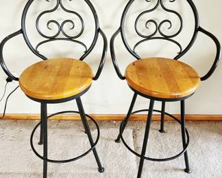 Two Wrought Iron Bar Stools