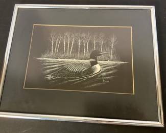 Black White Loon on a Lake Print by Peterson