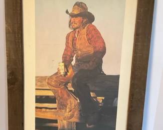 Gordon Snidow Print, Framed Cowboy On The Fence, Coors Series