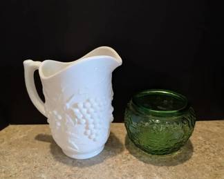 Imperial Milk Glass Pitcher Vintage E.O. Brody Crinkle Glass Bowl