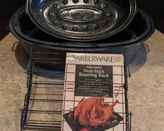 Two Enamel Roasters Wire Cooling Rack