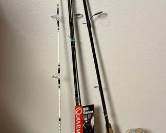 Two Spinning Reels and Rods an Ice Fishing Rod
