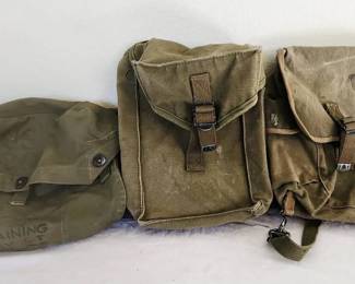 Three WW II Bags Gas Mask Bag, Canvas Musette Bag, General Purpose Bag
