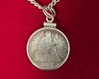 1887 Seated Liberty Dime Pendant 