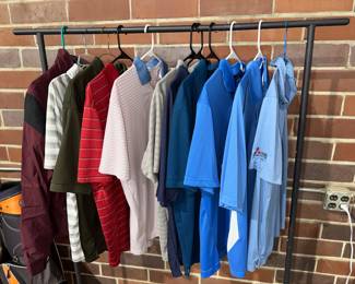golf shirts high end course logos and name brands. Gently used.