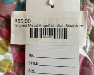 Signed Metal Angelfish Wall Sculpture