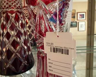 Cranberry and Clear Glass Vase