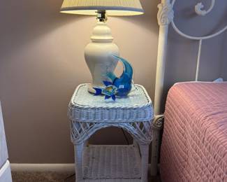 Wicker Side Table, Decorative Lamp