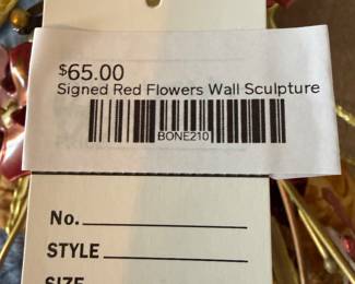 Signed Red Flowers Wall Sculpture